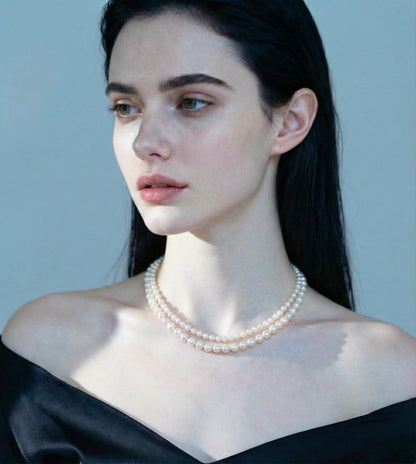 Luxurious Double-Strand Pearl Necklace with Sterling Silver Clasp