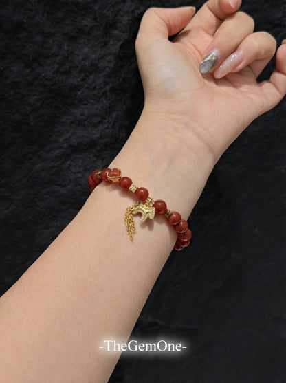 Classic Lucky Red Agate Bead Bracelet - 8mm