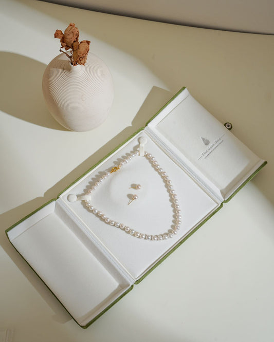 Classic 2pc Cultured freshwater pearl in Sterling Silver necklace 8-9mm+9-10mm earrings