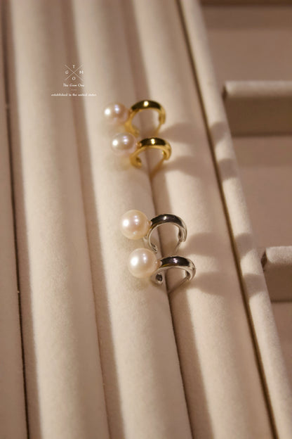 Minimalist Gold and Silver Hoop Pearl Earrings Set