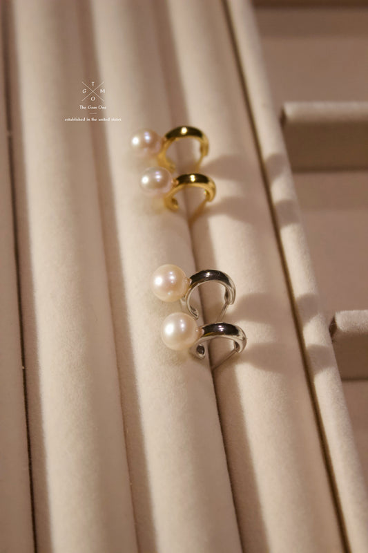 Minimalist Gold and Silver Hoop Pearl Earrings Set