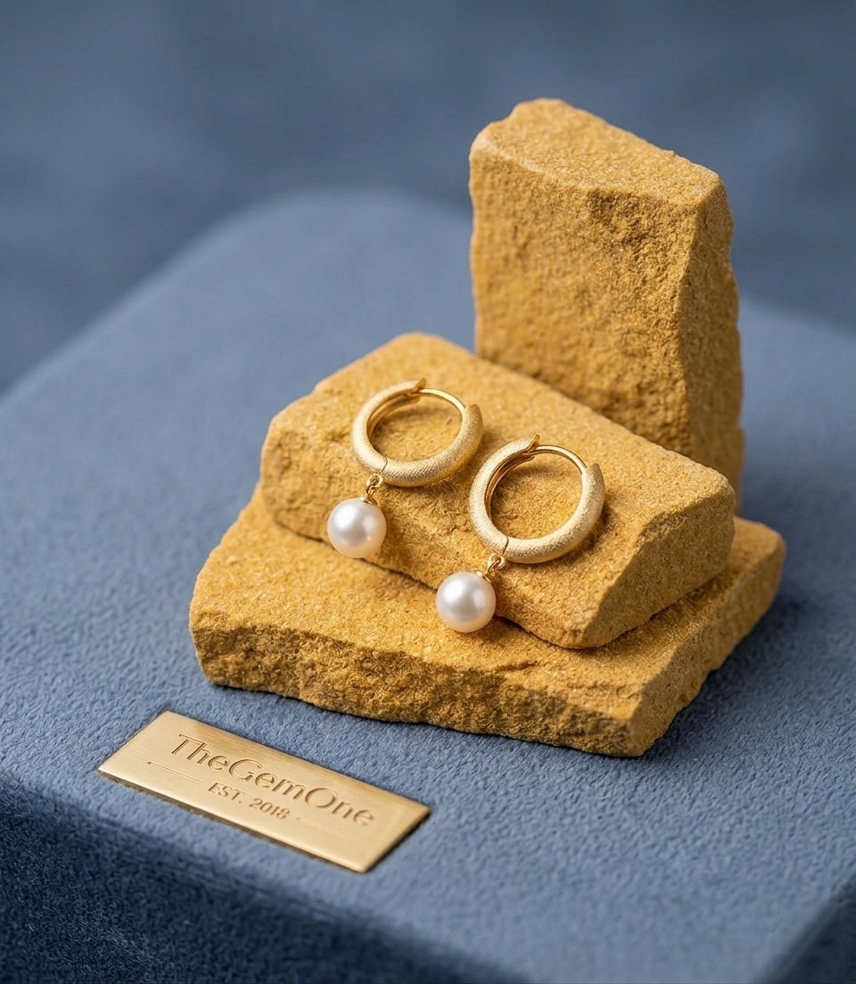 Textured Gold and Silver Hoop Earrings with Freshwater Pearl Drops