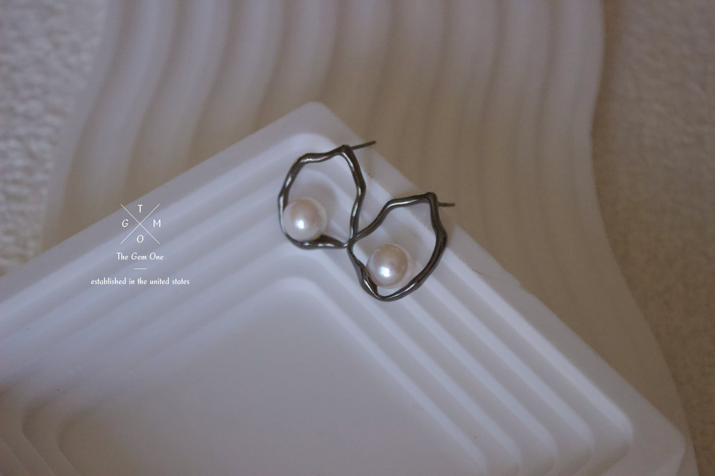 Modern Organic Gold Hoop Earrings with Freshwater Pearl Accent