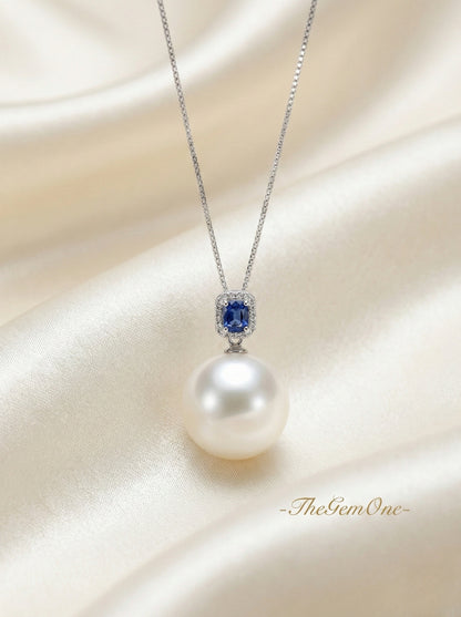 TheGemOne Fine Collection: "Royal Azure" 13mm Australian Pearl & Sapphire Jewelry