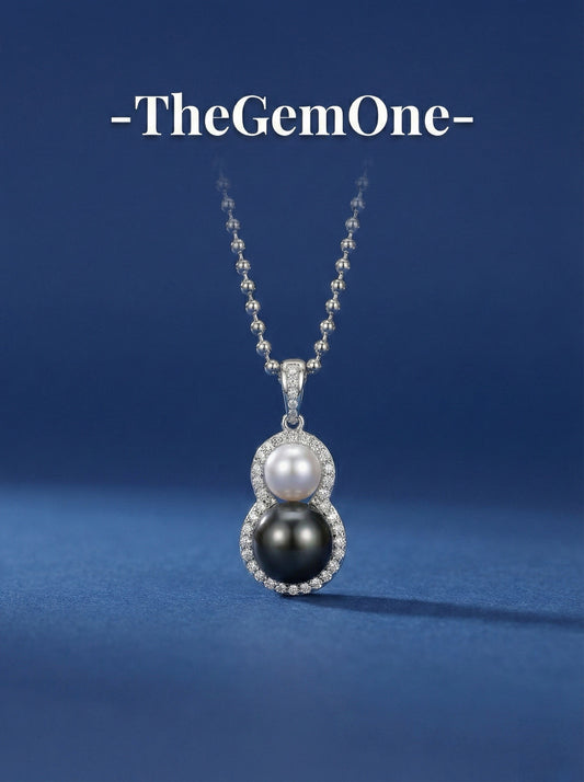 Dual Pearl Elegance: Tahitian Black Pearl and Akoya Pearl Necklace in Sterling silver
