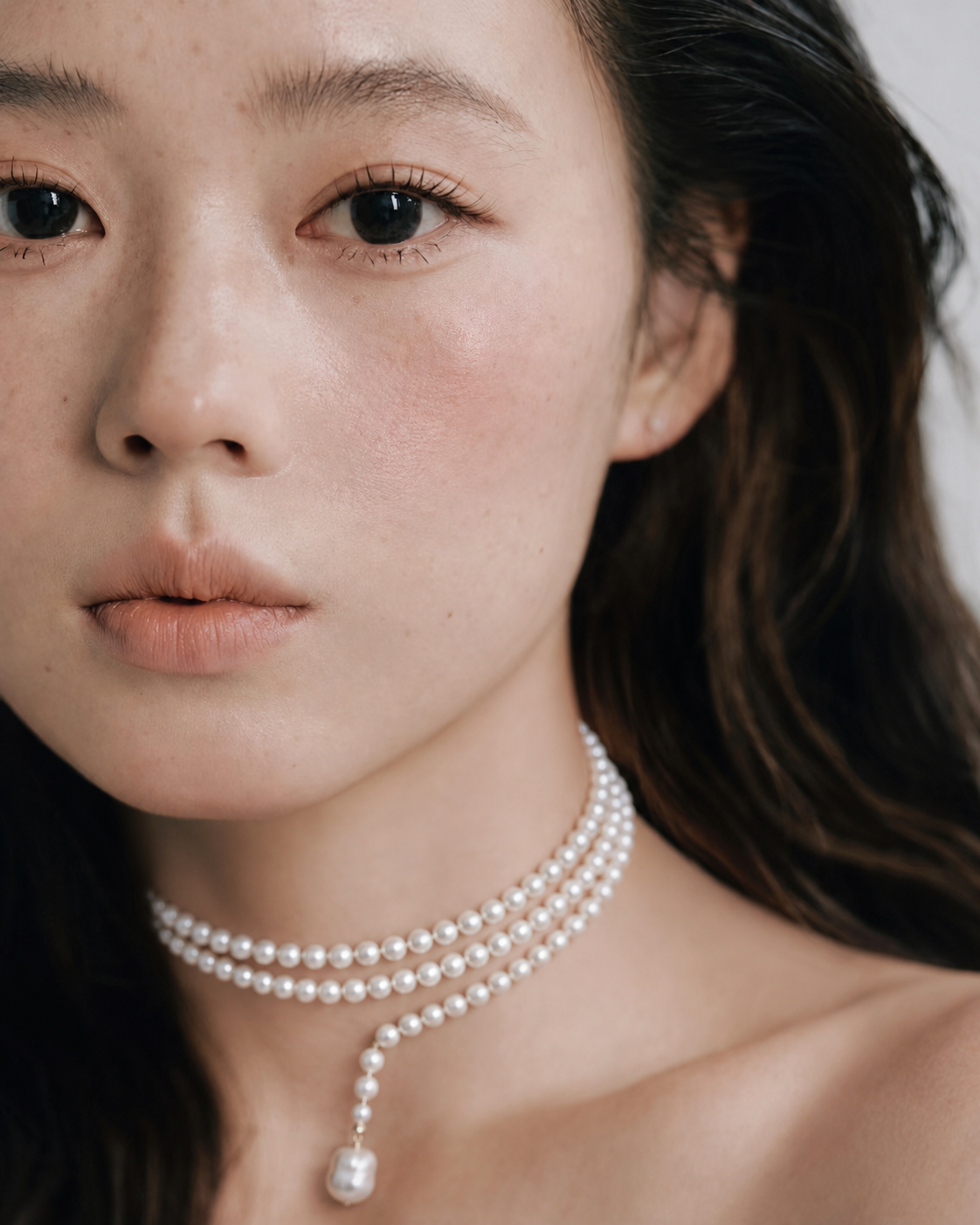 Classic Long Single Strand Pearl Necklace with Silver Clasp