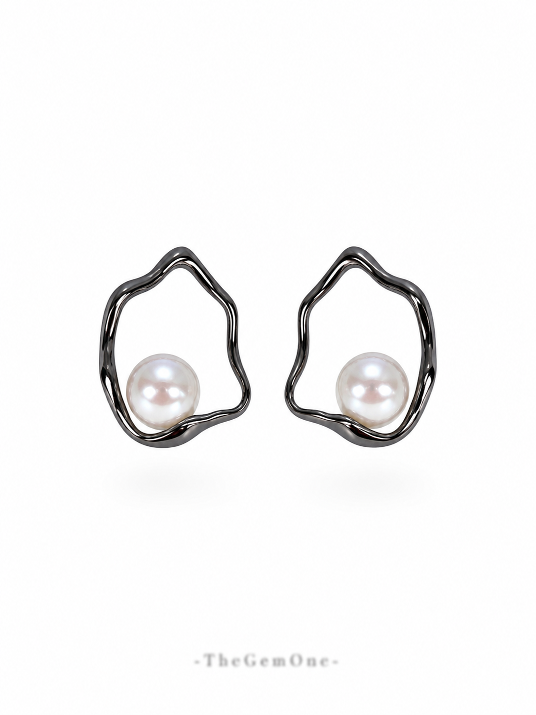 Modern Organic Gold Hoop Earrings with Freshwater Pearl Accent
