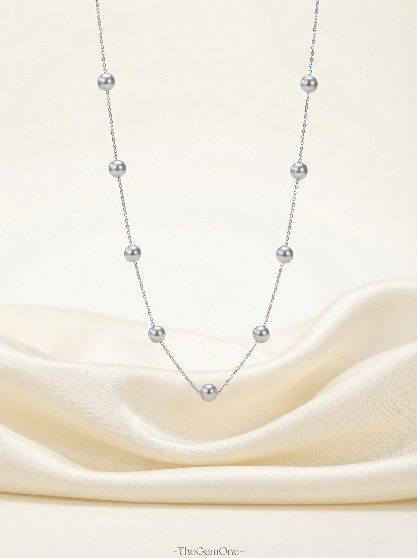 Fine Collection:Starry Necklace Ma Akoya Pearl 5-5.5mm in 18K gold（Sliver color）
