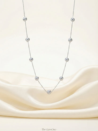 Fine Collection:Starry Necklace Ma Akoya Pearl 5-5.5mm in 18K gold（Sliver color）