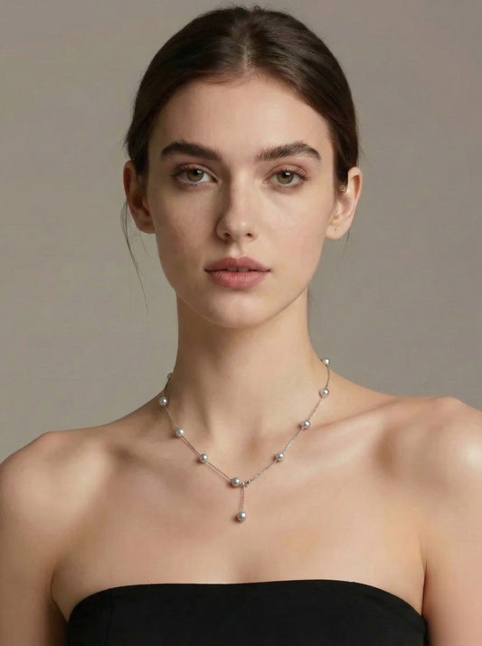 Fine Collection:Starry Necklace Ma Akoya Pearl 5-5.5mm in 18K gold（Sliver color）