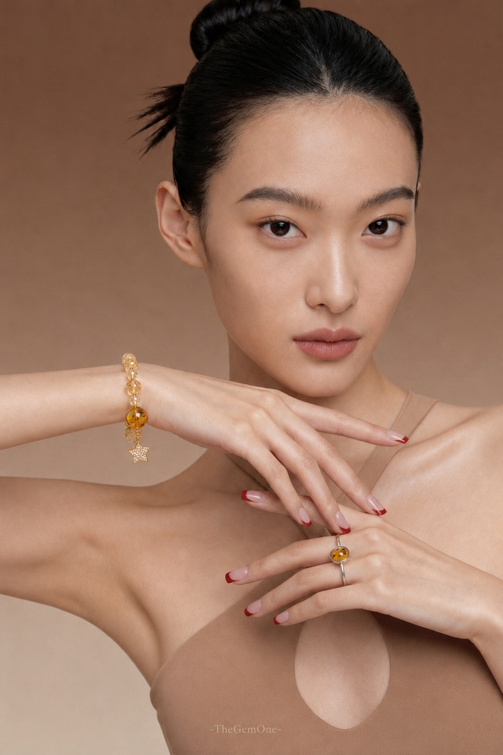 Golden Bloom Ring & Amber Bracelet Set