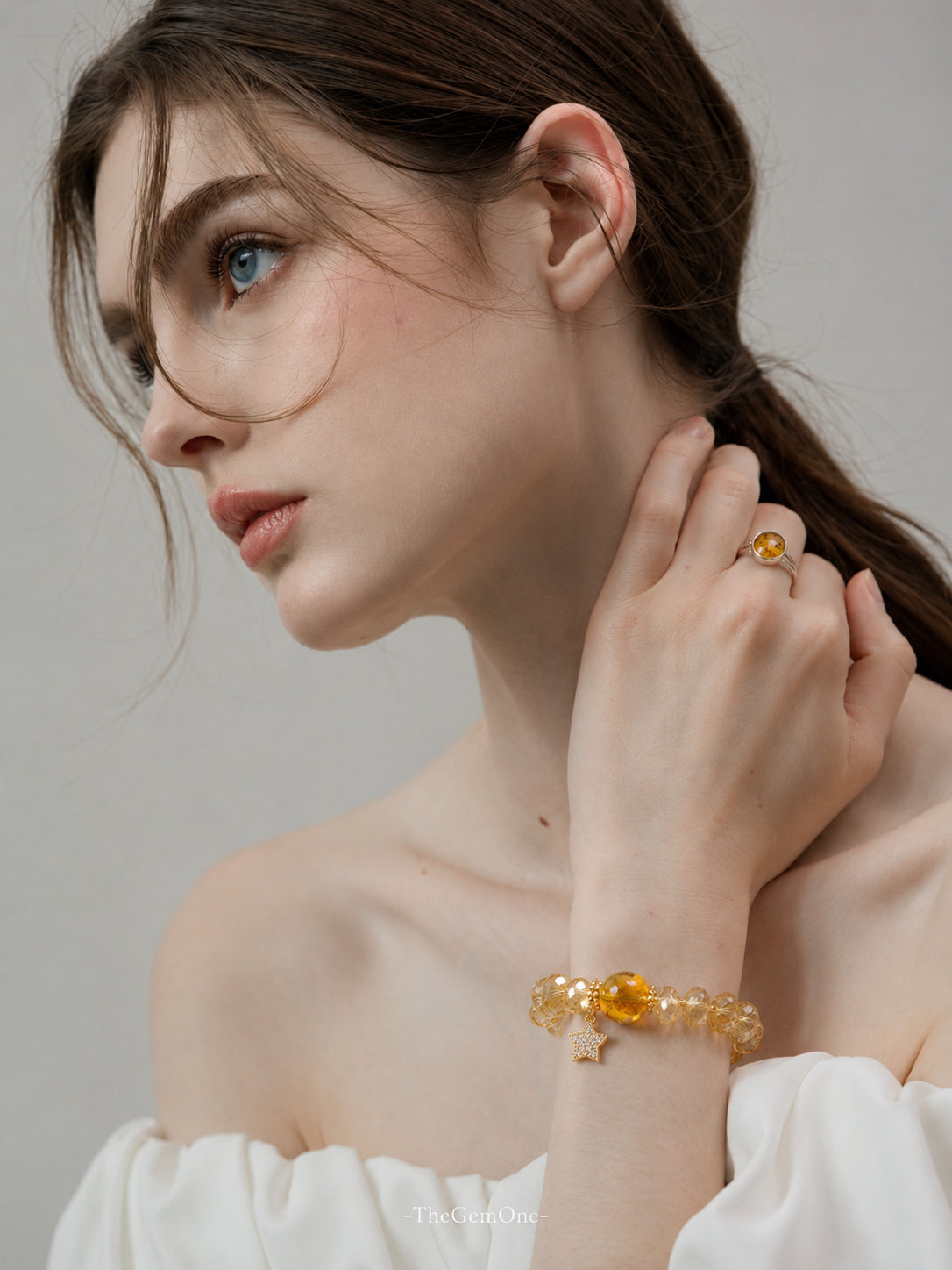 Golden Bloom Ring & Amber Bracelet Set