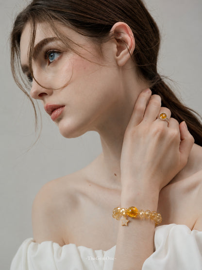 Golden Bloom Ring & Amber Bracelet Set