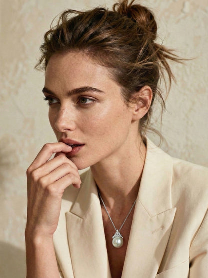 The Snow Queen Freshwater Pearl Pendant Necklace 12-13mm with Sterling Silver