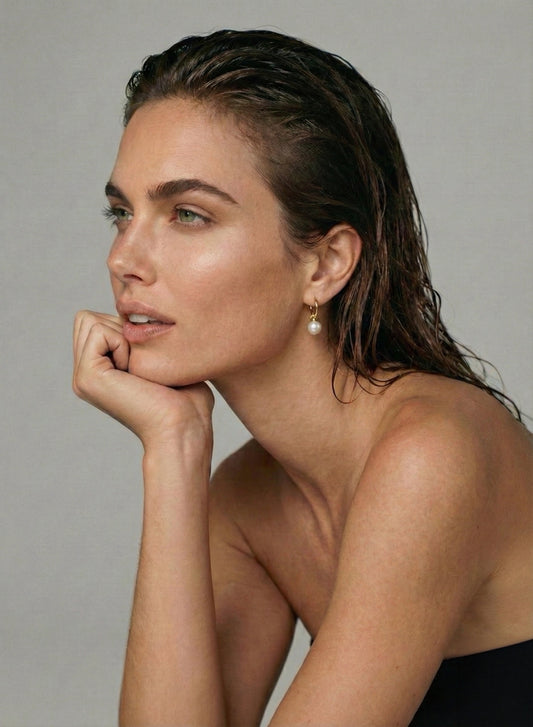 Lustrous hoop Earrings Cultured Freshwater in S925 silver 9-10mm