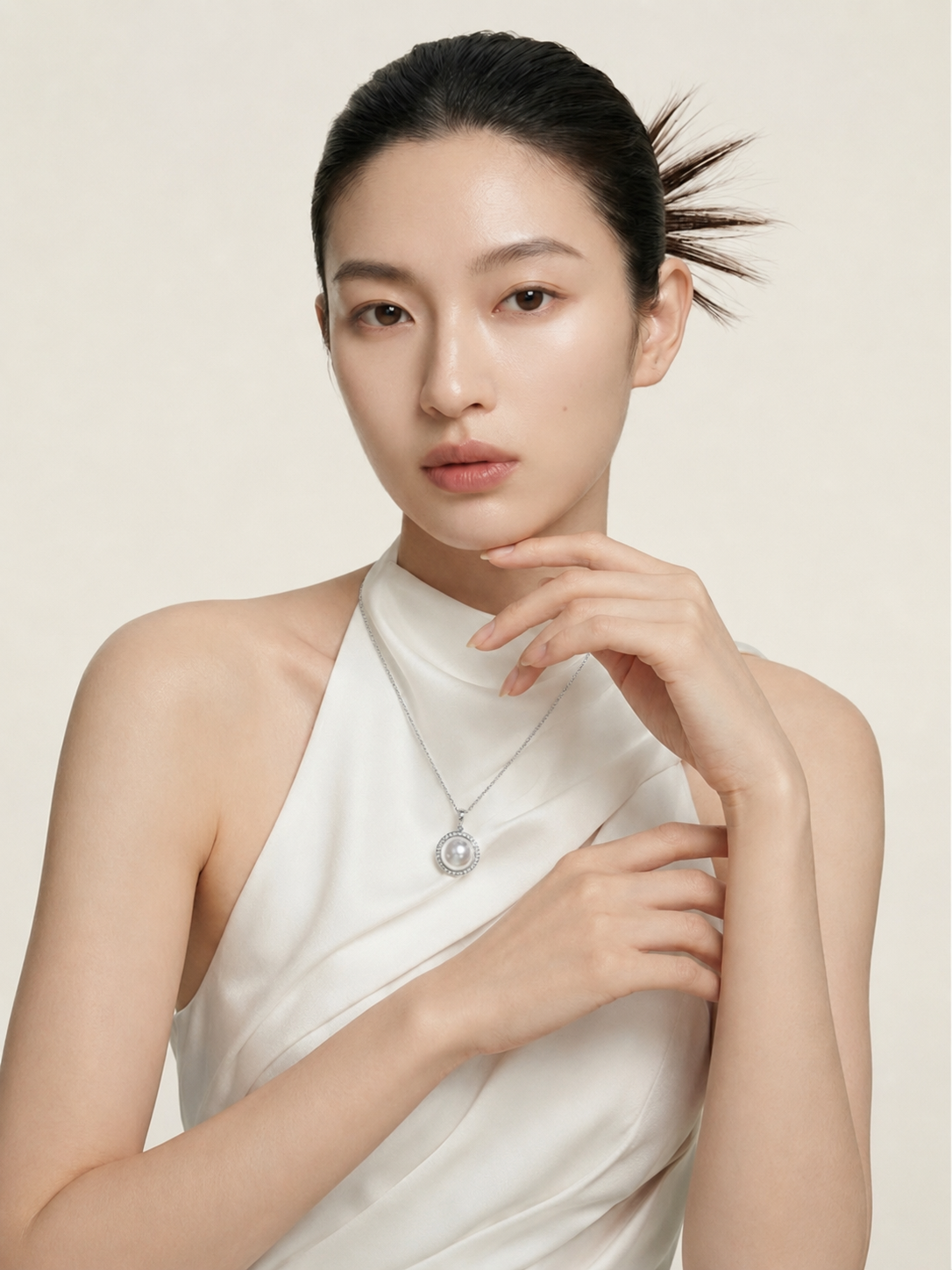 Fine Collection:Timeless South Sea Pearl Necklace in 18K gold with Fine Diamonds 13-14mm