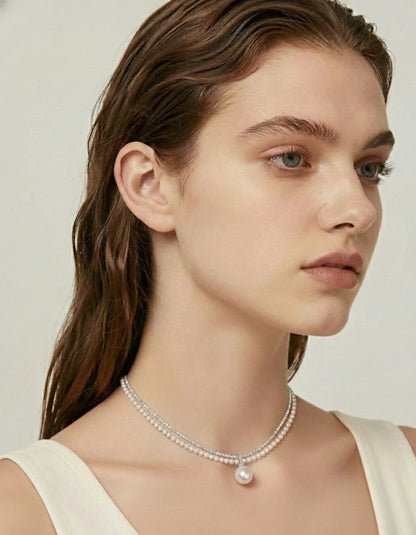 Layered Freshwater Pearl Necklace with Statement Pearl Pendant