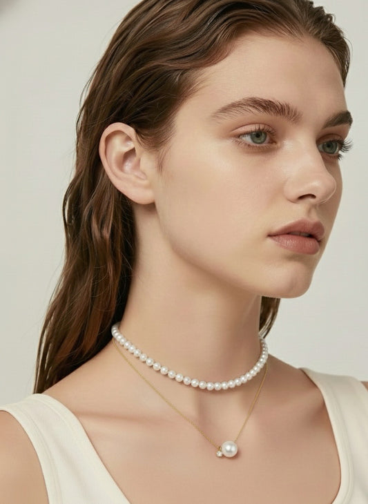 Golden Whisper baby Freshwater Pearl Necklace set with Gold Chain and Pendant