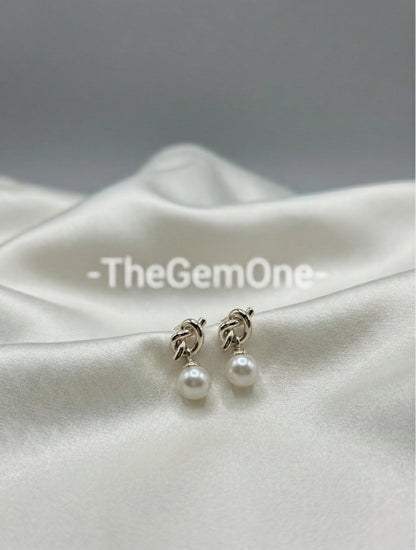 Elegant Knot Pearl Drop Earrings Set in Gold and Silver