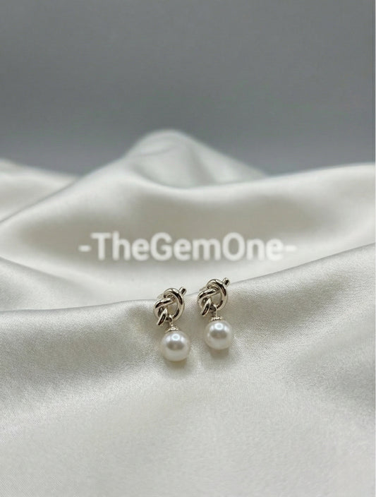 Elegant Knot Pearl Drop Earrings Set in Gold and Silver