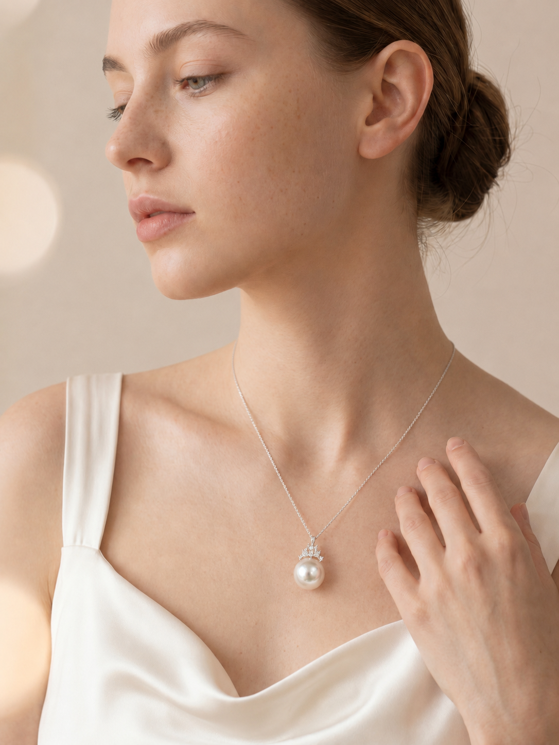 2025FW The Fine Collection: White Australian South Sea Pearl Pendant with Platinum Chain and Diamond