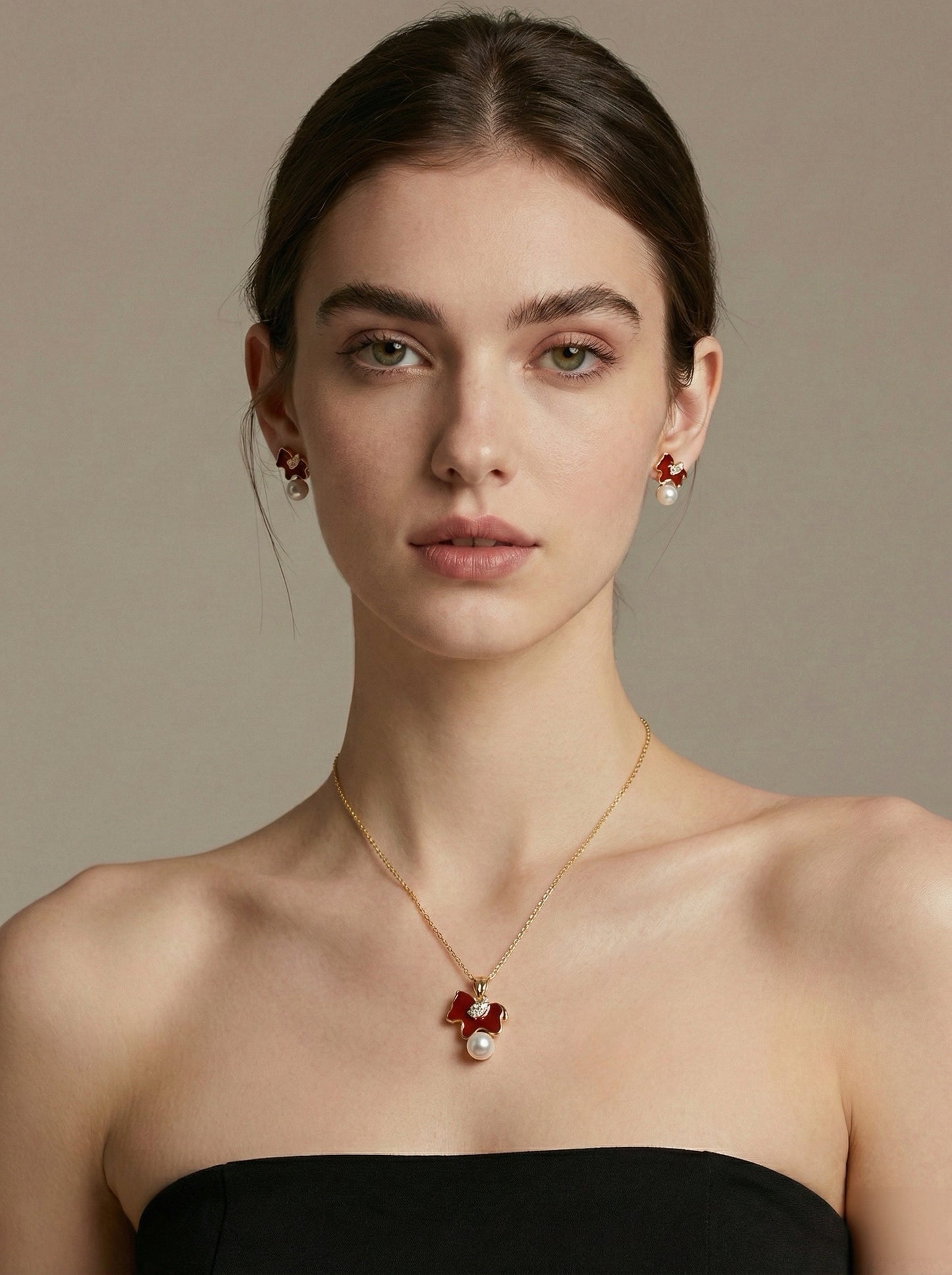TheGemOne Rouge Gallop Red Enamel & Pearl 3-Piece Set