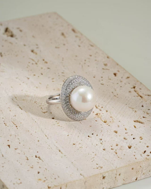 Nacre Edge Freshwater Pearl ring 12-13mm in S925