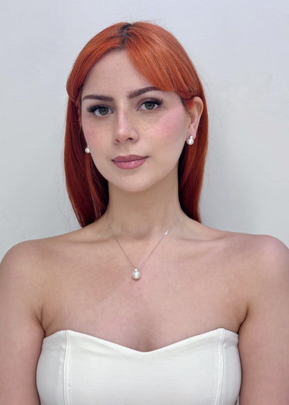 Classic Pearl Drop Necklace and Earrings Set
