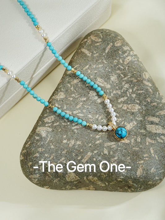 2025SS Lab-Created Turquoise with Freshwater Pearl Necklace