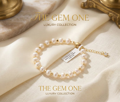 Classic Elegance Pearl Bracelet with Adjustable Gold Chain