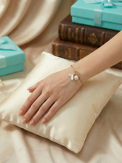 Whimsical Pearl and Sterling Silver Butterfly Bracelet