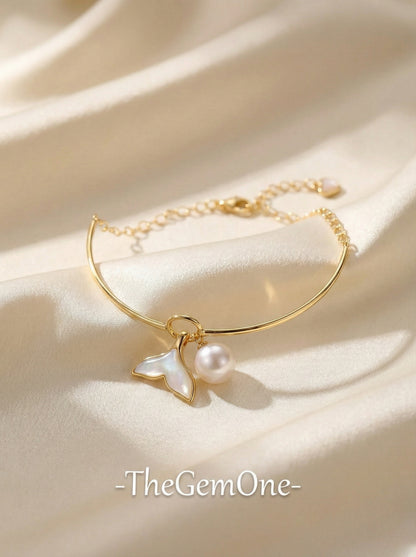 Whimsical Pearl and Sterling Silver Butterfly Bracelet