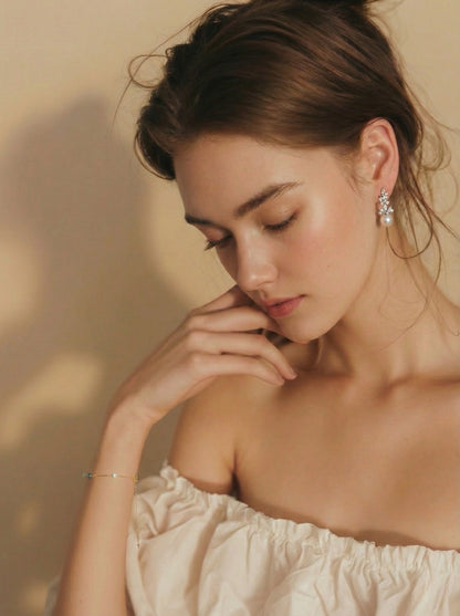 Elegant Freshwater Pearl Drop Earrings with Gold and Cubic Zirconia Accents