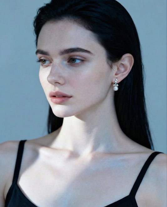 Elegant Freshwater Pearl Drop Earrings with Gold and Cubic Zirconia Accents