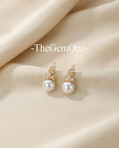 Elegant Freshwater Pearl Drop Earrings with Gold and Cubic Zirconia Accents