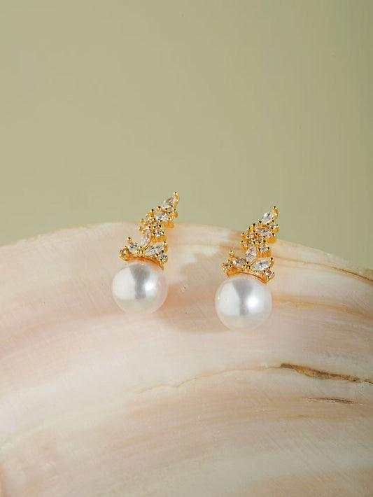 Elegant Freshwater Pearl Drop Earrings with Gold and Cubic Zirconia Accents