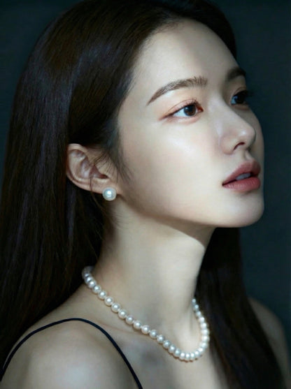 Classic 2pc Cultured freshwater pearl in Sterling Silver necklace 8-9mm+9-10mm earrings