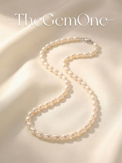 Elegant Freshwater Rice Pearl Necklace with Sterling Silver Clasp