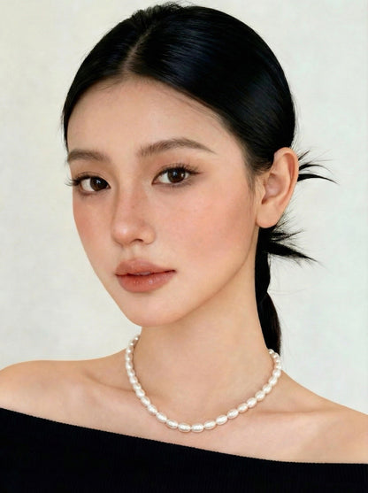 Elegant Freshwater Rice Pearl Necklace with Sterling Silver Clasp