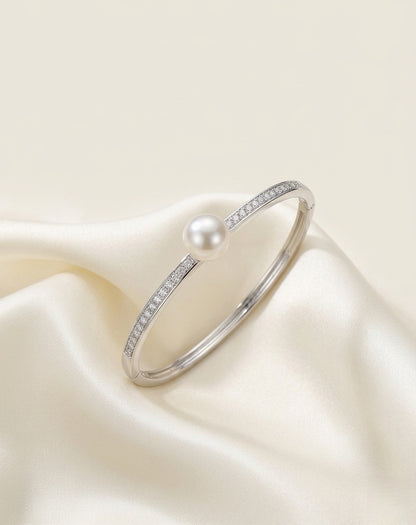 Sophisticated Minimalist Silver & Pearl Cuff