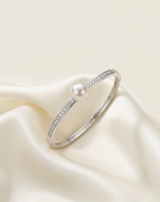 Sophisticated Minimalist Silver & Pearl Cuff