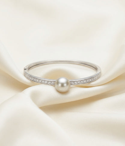 Sophisticated Minimalist Silver & Pearl Cuff
