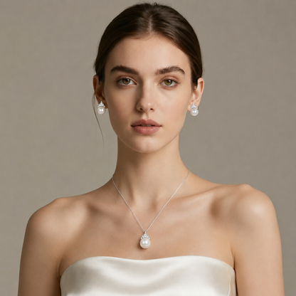The Snow Queen Freshwater Pearl Pendant Necklace 12-13mm with Sterling Silver