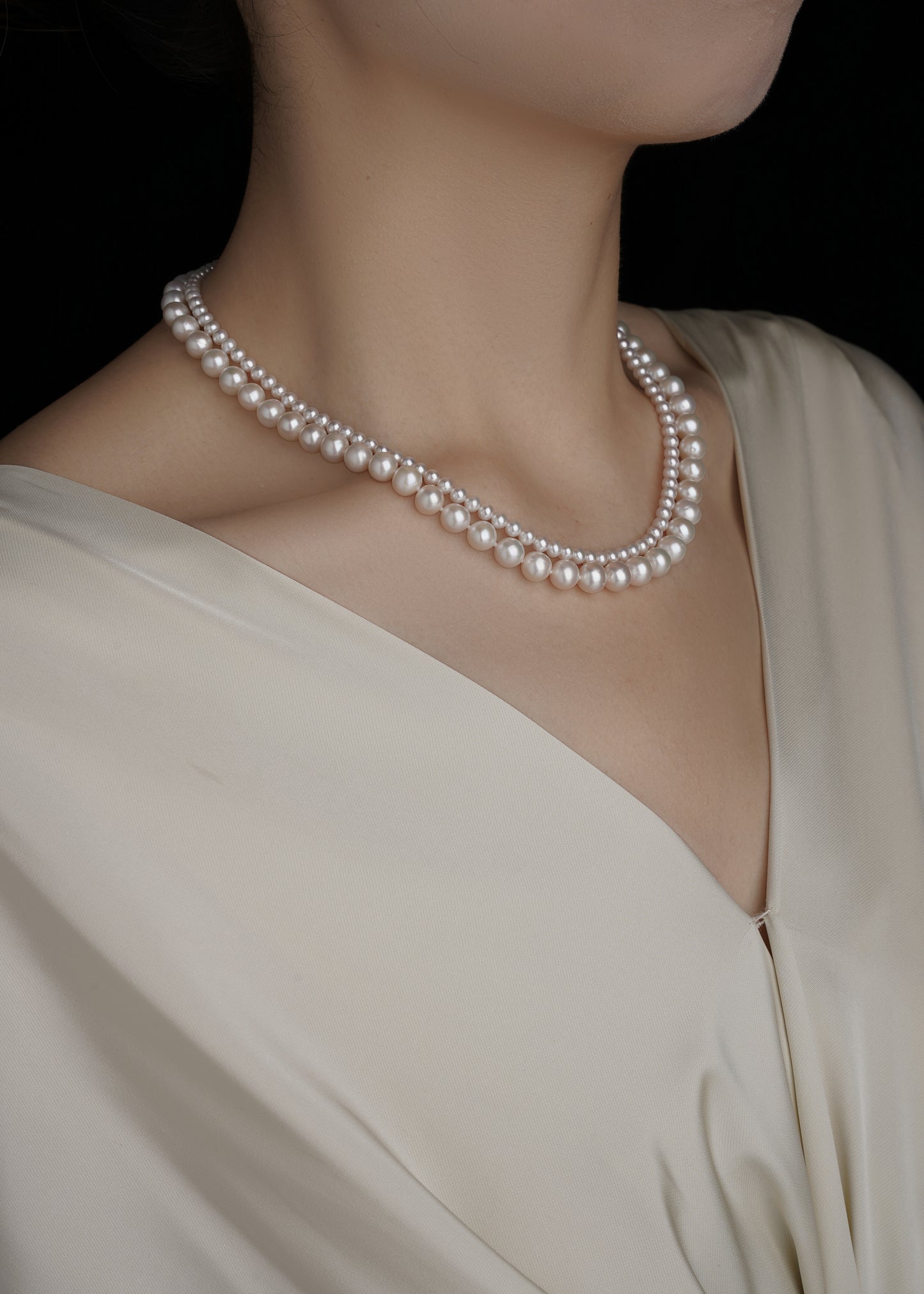 Luxurious Double-Strand Pearl Necklace with Sterling Silver Clasp