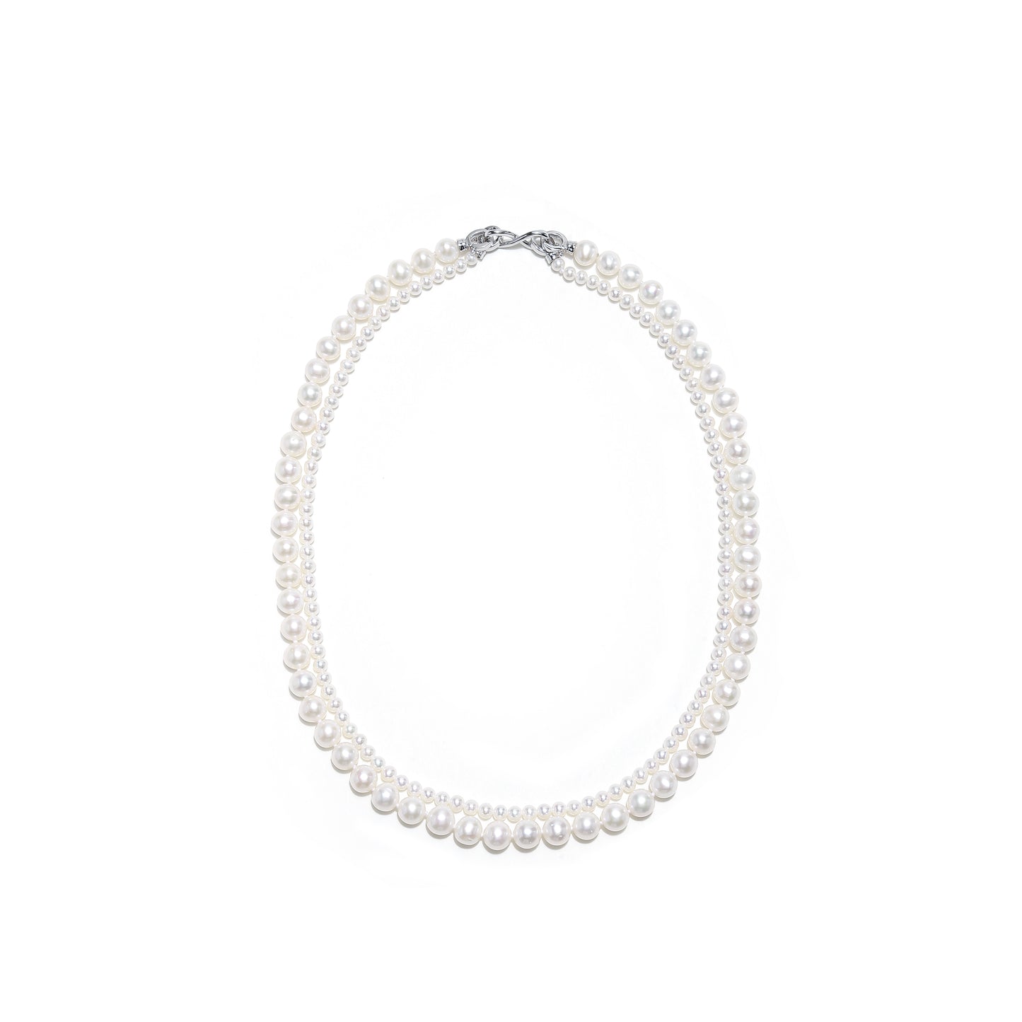 Luxurious Double-Strand Pearl Necklace with Sterling Silver Clasp