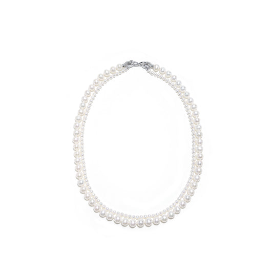 Luxurious Double-Strand Pearl Necklace with Sterling Silver Clasp